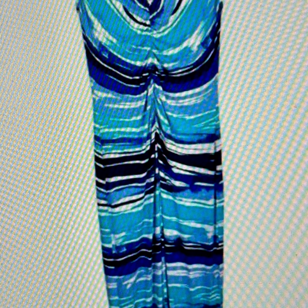 Tommy Bahama Dress Maxi Blue White Stripe Ruched V-Neck‎ Sleeveless - M -